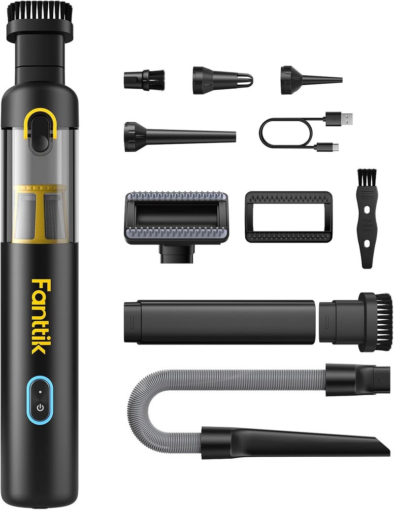 Fanttik Slim V8 APEX Car Vacuum, 4-in-1 Portable Mini Cordless Vacuum with 19000pa Suction Power, Type-C Charge, 2 Suction Modes, Handheld Vacuum for Small Jobs, Car, Office Desk, Keyboards (Black) - Image 1